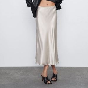 Zara Cream Silk Midi Skirt